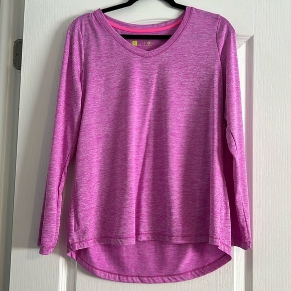 Pinky Purple marl Workout long sleeved shirt Large V-Neck - Picture 8 of 12